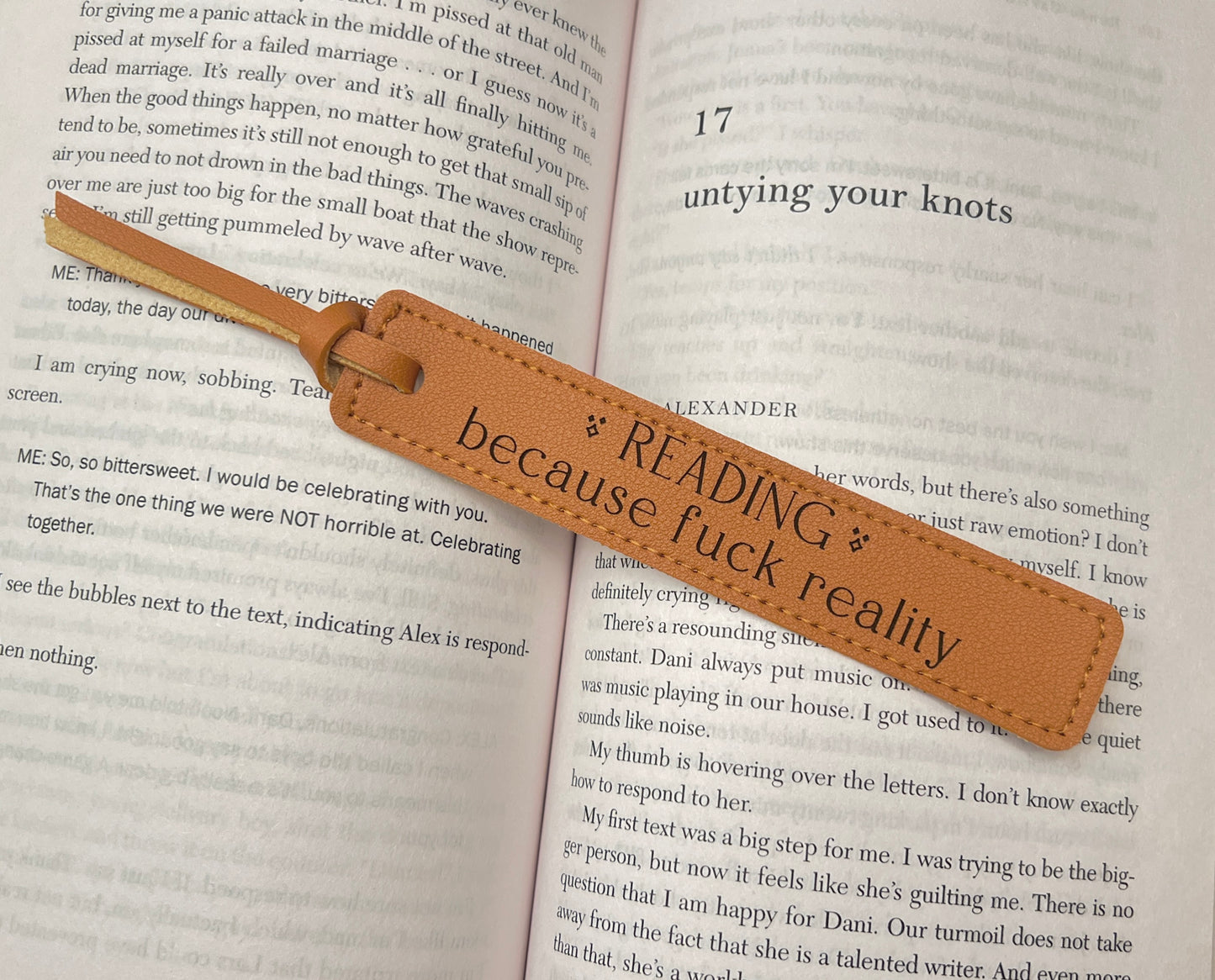 Reading - because fuck reality | Leather Bookmark