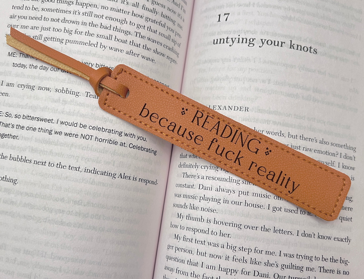 Reading - because fuck reality | Leather Bookmark