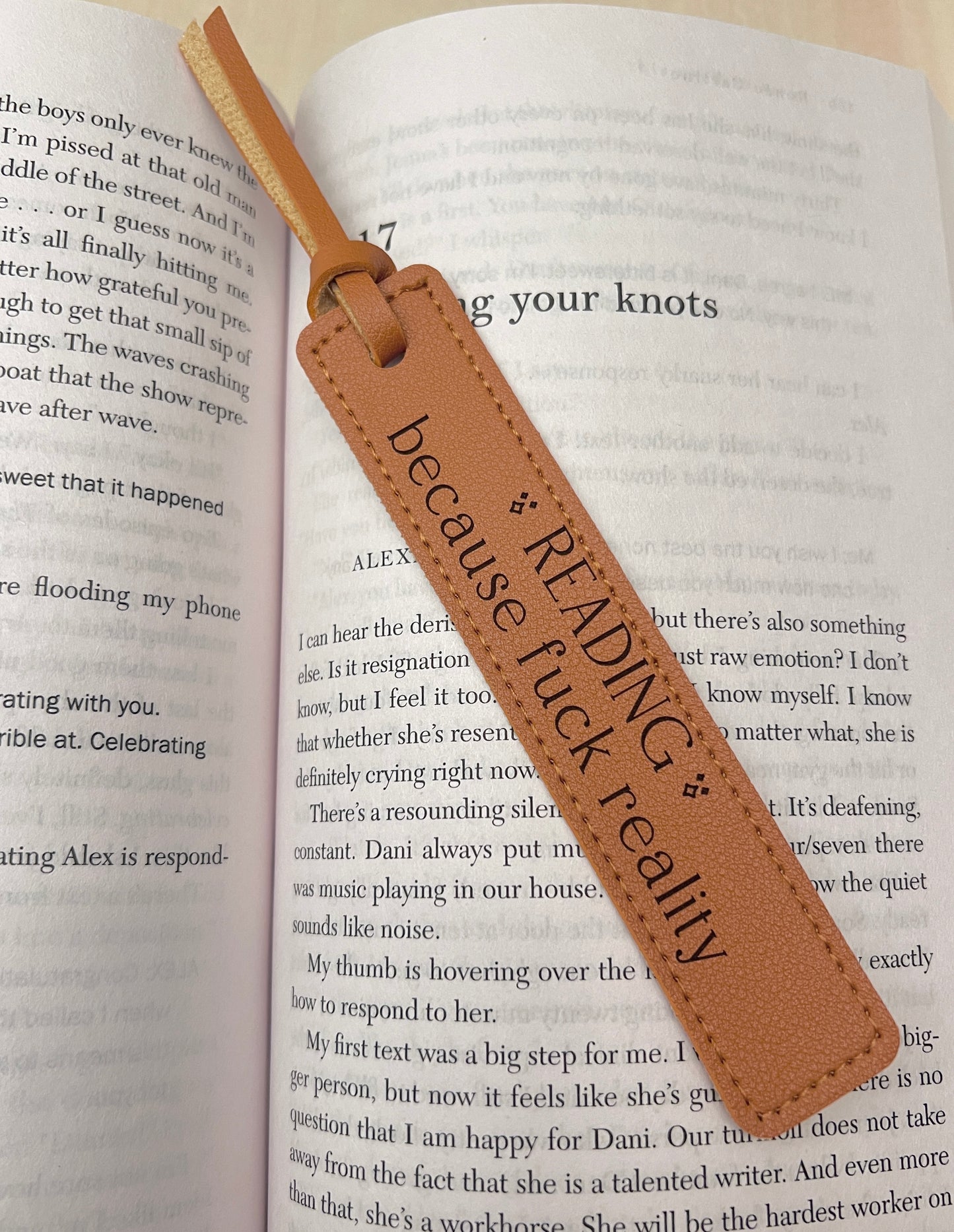 Reading - because fuck reality | Leather Bookmark