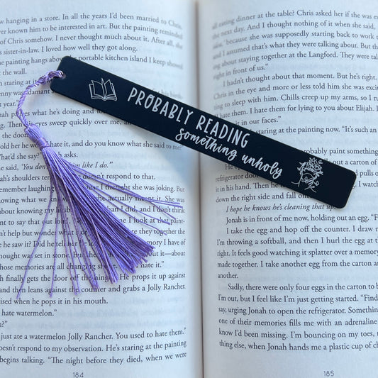 Probably reading something unholy | Engraved Bookmark