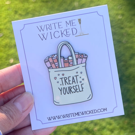 Treat Yourself Book Tote | 2" Enamel Pin