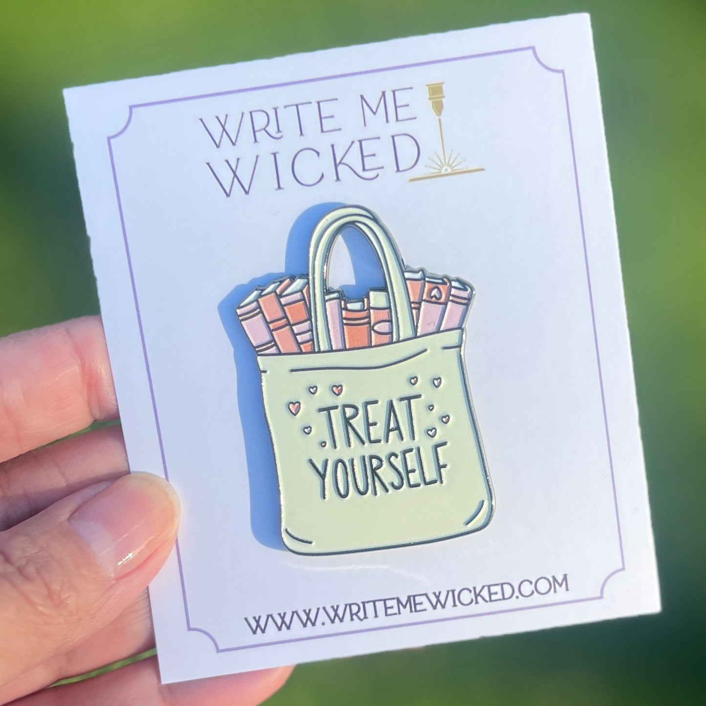 Treat Yourself Book Tote | 2" Enamel Pin